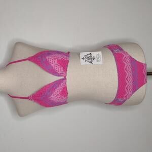 NWT Becca Women's Pink/Purple/Crochet Two Piece Swimsuit Size Small